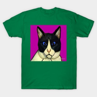 Cat Illustration on Green Background T-Shirt